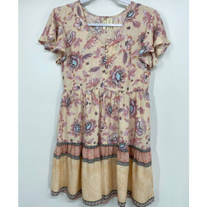 Japna Womens Pink Floral Patterned Flutter Sleeve Dress NEW XS